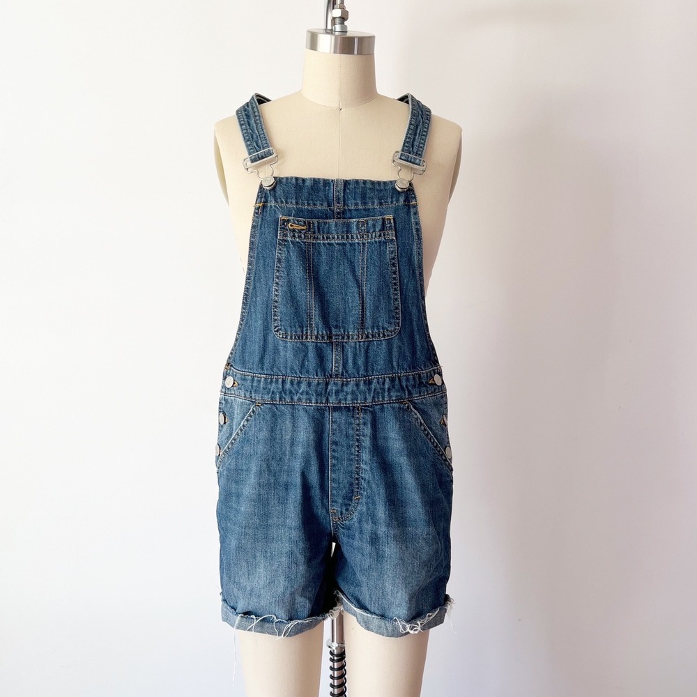 Gap Denim Shortalls Blue Frayed Hem Overall Shorts Summer Classic Western XS